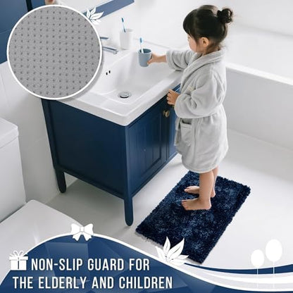Yimobra Long Bathroom Rugs Runner 55x24 Inch, Extra Thick Soft Absorbent Chenille Bath Mat, Non Slip Machine Washable, Quick Dry Bath Rugs for Bathroom Floor, Tub and Shower, Blue
