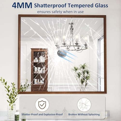 WEER Walnut Bathroom Vanity Mirror 40X36 Inch