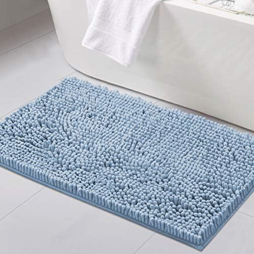 H.VERSAILTEX Bathroom Rugs Non Slip Luxury Chenille Bathroom Mat 20x32 Extra Soft and Absorbent Shaggy Rugs Washable Dry Fast Area Carpet Mats for Bath Room, Tub - Cool Blue