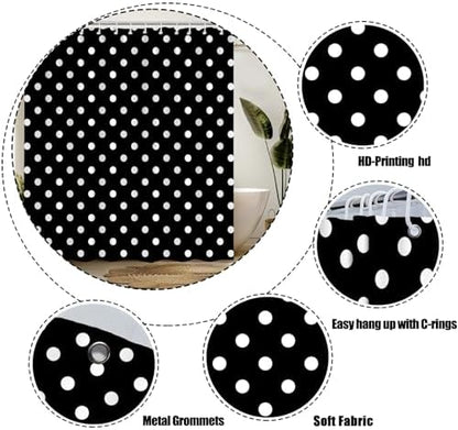 Polka Dot Shower Curtain Black White Retro Spot Vintage Fabric Decorative Bathroom Curtains with Hooks,70" Wx78 H
