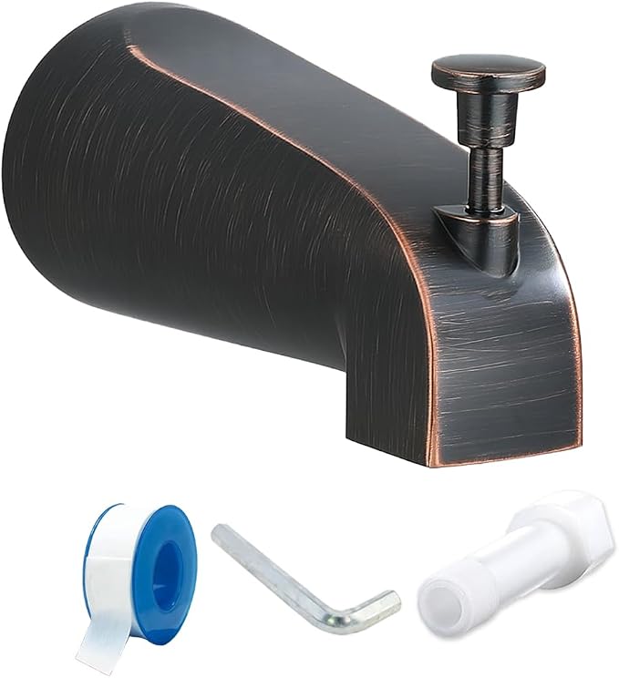 Tub Spout with Diverter, Slip On Bathtub Spout Fits 1/2'' Copper Tube(5/8'' Dia), Bathroom Tub Faucet with PTFE Tape & Hex Wrench, Oil Rubbed Bronze