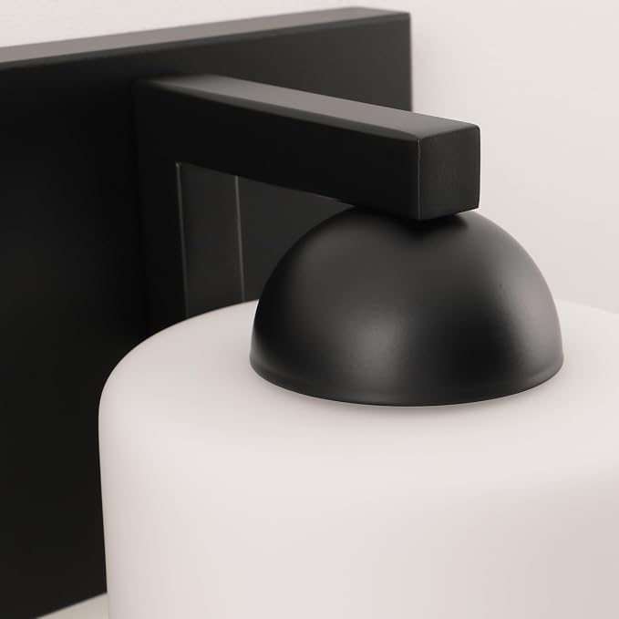 mirrea 3-Light Black Bathroom Vanity Light with White Glass Shades | Over Mirror,Wall Sconce,ETL listed,Bathroom Lighting Fixtures,Elegant Design,Milk White Glass Shade,Easy Installation