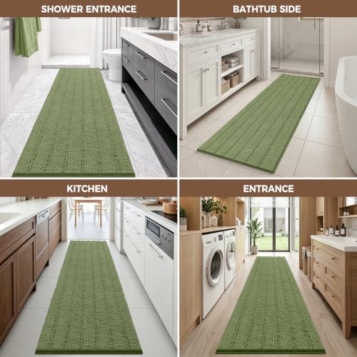 Bcoimo Bath Rug Mat,Sage Chenille High Absorbent Long Bathroom Runner Rugs
