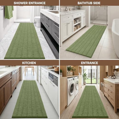 Bcoimo Bath Rug Mat,Sage Chenille High Absorbent Long Bathroom Runner Rugs