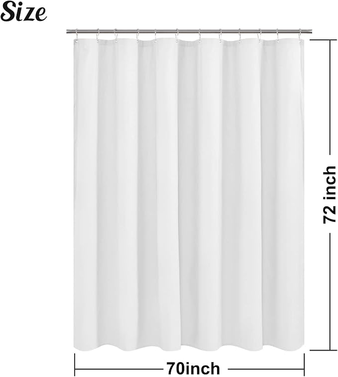 Embossed Microfiber Shower Curtain Liner 70 x 72 inches, White | Machine Washable, Bottom Magnets, Water Repellent, 70x72 Soft Fabric Shower Curtain for Bathroom