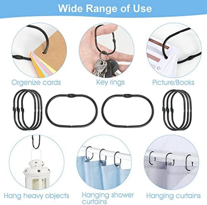 24 Pcs Shower Curtain Rings, Goowin Shower Curtain Hooks, Oval Snap Shower Rings for Curtain, Metal Black Shower Curtain Rings Rust Proof, Glide Smoothly Shower Hooks for Shower Curtain Rod (Black)