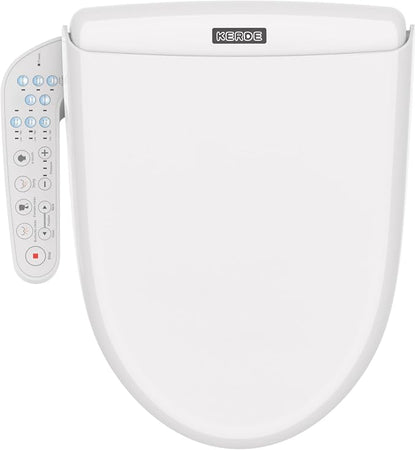 KERDE 08 Smart Electric Bidet Toilet Seat with Warm Air Dryer Heated Adjustable Warm Water Seat Temperature Self-Cleaning Nozzle Easy Installation for Most Toilets Elongated (Armrest-Control Model)