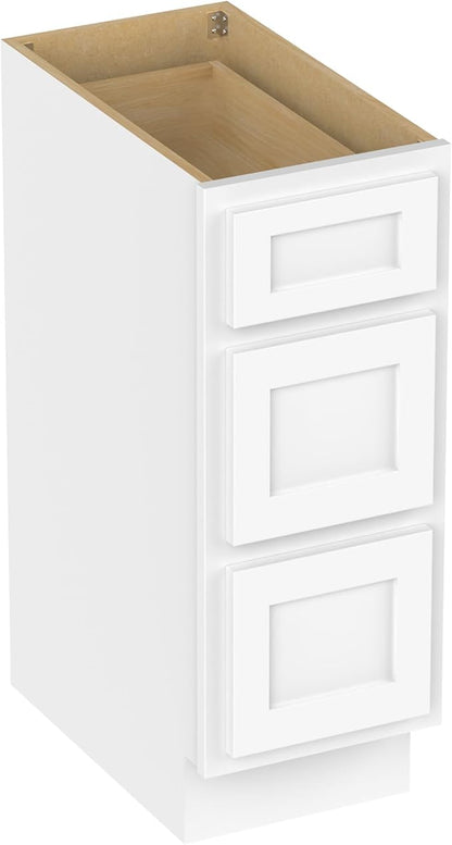 Vanity Art 12 Inch Bathroom Vanity Small Base Cabinet with 3 Soft Closing Shaker Drawers, Strudy Floor Mount Cabinets for Storage Shaving, Washroom Accessories, VA4012-3W