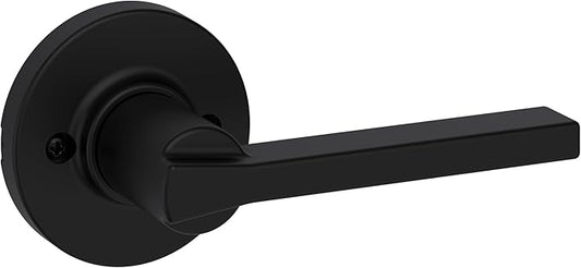 Kwikset Casey Dummy Round Door Handle, Single Sided Lever for Closets, French Double Doors, and Pantry, Matte Black Non-Turning Reversible Interior Push/Pull Lever, with Microban Protection