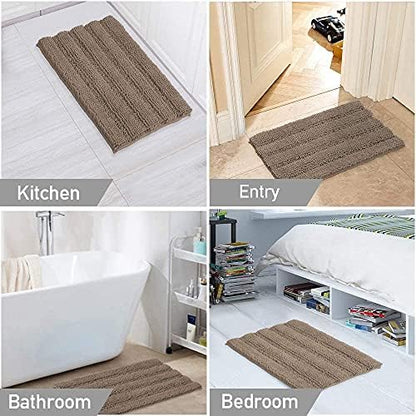2-Piece Bathroom Rug Set with U-Shaped Mat, Absorbent Chenille, Taupe Brown