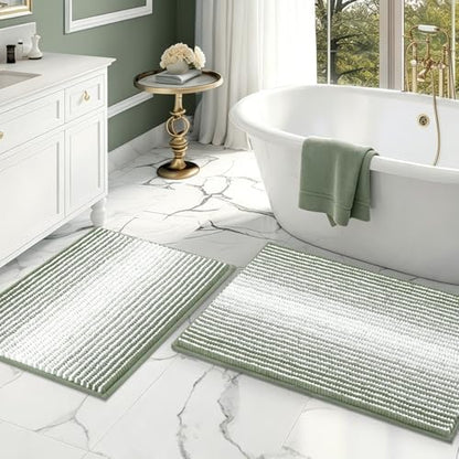 BSICPRO Bathroom Rugs Sets 2 Piece, Non Slip Bath Mats, Greyish Green