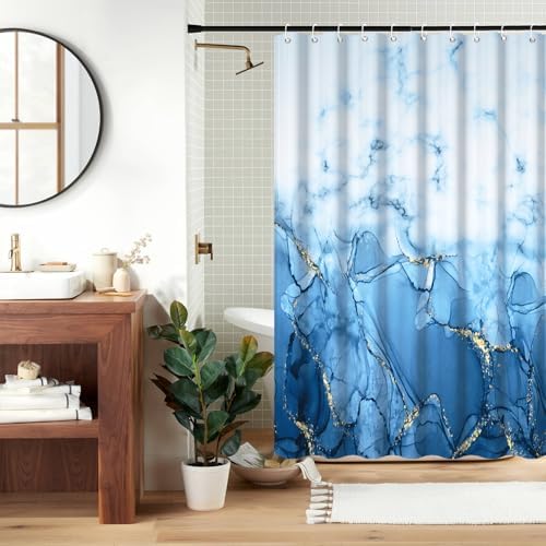 Light Blue Marble RV Stall Waterproof Shower Curtain 60x72 inches