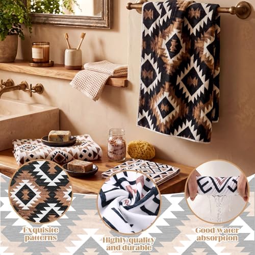 Moukeren Set of 3 Western Aztec Bath Towels, Decorative Towels for Bathroom