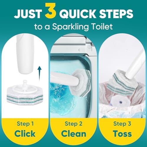 30Ct Aromative Toilet Brush Refills, Double-Layer Cleaning Pads Added, Compatible with Most Toilet Brushes，Rainforest Scent（Patented）