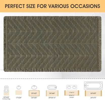 Upgrade Waffle Bath Mat, 36"x24" Greyish Green, Boho Bathroom Rug Absorbent Non Slip, Ultra Soft Bathroom Mat, Machine Washable Knit Bath Rugs with Herringbones for Bathroom, Bedroom, Kitchen, Shower