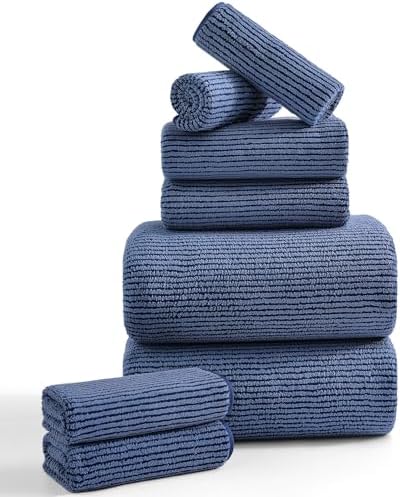8-Piece Premium Towel Set for Bathroom|2 Oversized Large Bath Sheet,2 Hand Towels,4 Washcloths|Soft Cozy Highly Absorbent Fast Dry Microfiber Shower Towel Set for Hotel Bathroom Essentials,Navy Blue