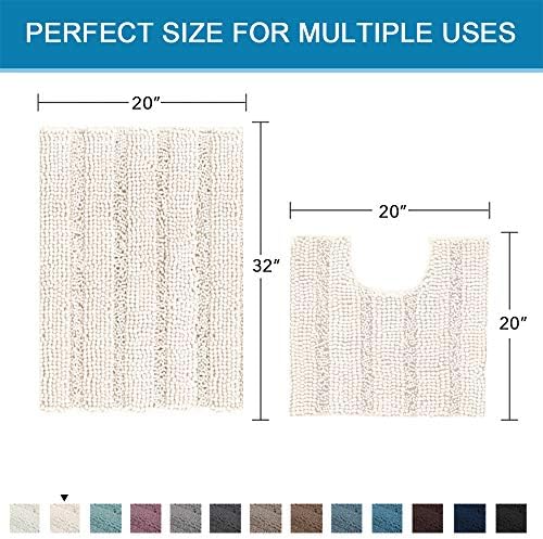 H.VERSAILTEX Bathroom Rugs Bath Rug Set 2 Piece Bathroom Contour Rug Toilet Mat Sets Non Slip Contour Bath Rug Ultra Thick Water Absorbent Striped Bath Mats Washable(20" x 32" Plus 20" x 20" U, Ivory)
