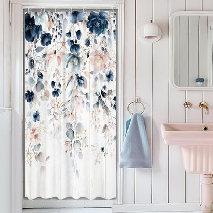 Small Stall Rustic Floral Boho Watercolor Bathroom Shower Curtain Set
