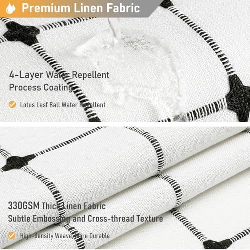 BTTN Stall Boho Farmhouse Linen Shower Curtain Set, 36x72, White and Black