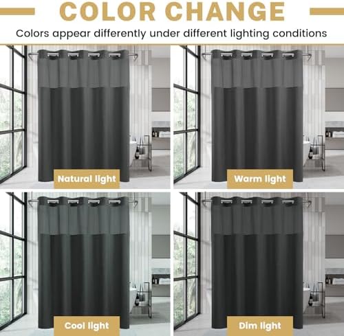WONICY No Hook Shower Curtain with Liner, Charcoal Grey, 54 x 80 Inch