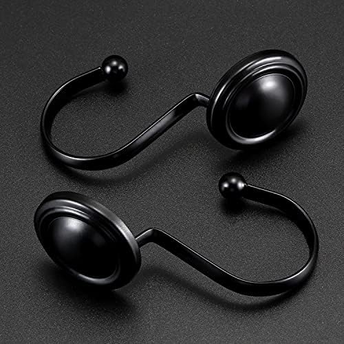 CHICTIE Black Shower Curtain Hooks Rings,Set of 12 Decorative Shower Hooks for Shower Curtain,Premium Rust Resistant Metal Shower Hangers Hooks for Bathroom Rods