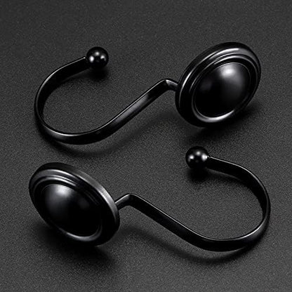 CHICTIE Black Shower Curtain Hooks Rings,Set of 12 Decorative Shower Hooks for Shower Curtain,Premium Rust Resistant Metal Shower Hangers Hooks for Bathroom Rods