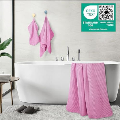 POLYTE 430 GSM Poly Blend Microfiber Quick Dry Waffle Bath Towel Set of 6