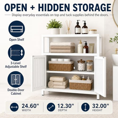 Bamboo Storage Cabinet, White Freestanding Bathroom Cabinet