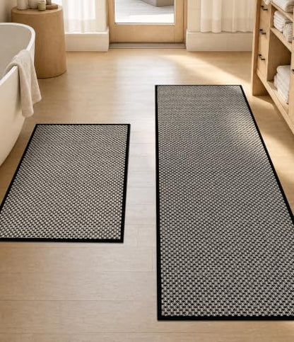 YIHOUSE Black Bathroom Rugs Sets 2 Pieces,Thin Bath Mat Quick Dry