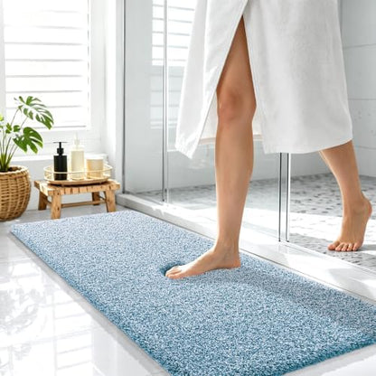 OLANLY Microfiber Soft Bathroom Rugs Mats 47x17, Peacock Blue and White
