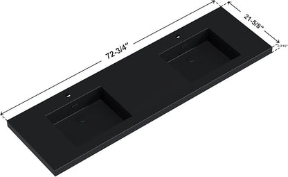 Dowell 73" Bathroom Sink,Double Bowl Vanity Basin,Rectangular Drop-In Bathroom Sink with Overflow,Black-000 7322BPBL