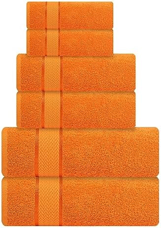 6 Piece Bath Towel Set, 2 Bath, 2 Hand, 2 Washcloths, Orange