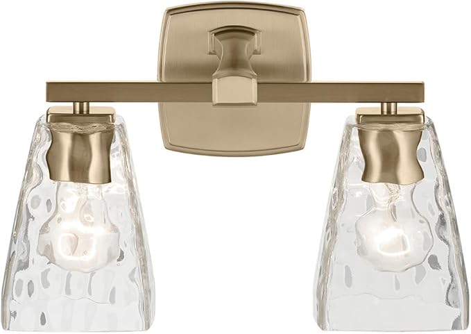 Kichler Marant 14.25" 2-Light Vanity Light with Clear Water Glass in Champagne Bronze, for Bathroom, Powder Room, Over a Mirror, (14.25" W x 9.5" H), 55215CPZWTR