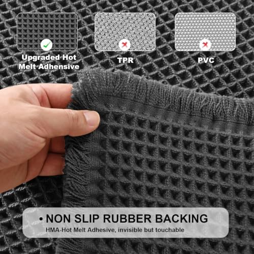 JIUZHEN Set of 2 Waffle Bath Mats Boho Bath Rugs 16"x24"+18"x30", Black