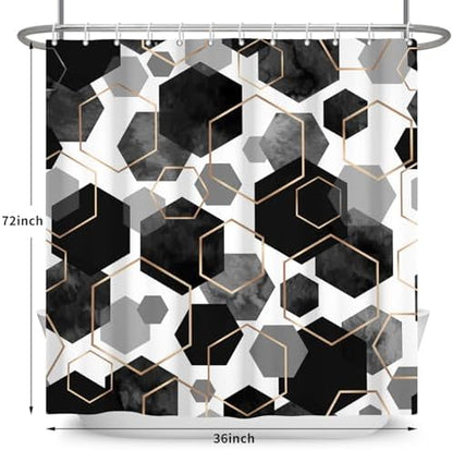 deFouliao Black Shower Curtain Modern Abstract Geometric Grid Bathroom Curtain Sets for Bathtub Home Art Decor, Waterproof Fabric Washable with Hooks, 36x72 Inch