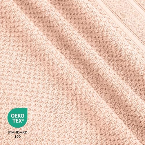 Feather & Stitch 100% Cotton 625 GSM Bath Towel Set of 6, Ultra Soft Highly Absorbent 2 Bath Towels, 2 Hand Towels & 2 Washcloth - Luxury Quick Dry Shower Towels (Pale Peach)