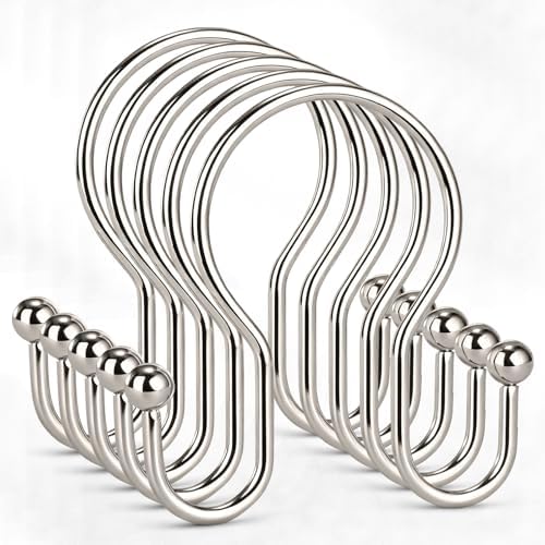 Goowin Shower Curtain Hooks, 12 Pcs Shower Curtain Rings, Stainless Steel Shower Curtain Hangers, Metal Shower Curtain Hooks Rings Rust Proof, Minimalist Shower Hooks for Shower Curtain, Nickel