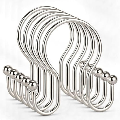Goowin Shower Curtain Hooks, 12 Pcs Shower Curtain Rings, Stainless Steel Shower Curtain Hangers, Metal Shower Curtain Hooks Rings Rust Proof, Minimalist Shower Hooks for Shower Curtain, Nickel
