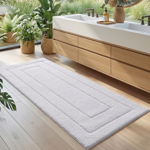 DEXI Bathroom Runner Rugs 72x24, Non-Slip and Absorbent Bath Mat, White