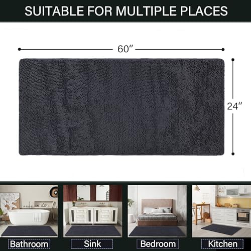LOCHAS Luxury Bathroom Rug Shaggy Bath Mat 24 x 60 Inch, Dark Grey