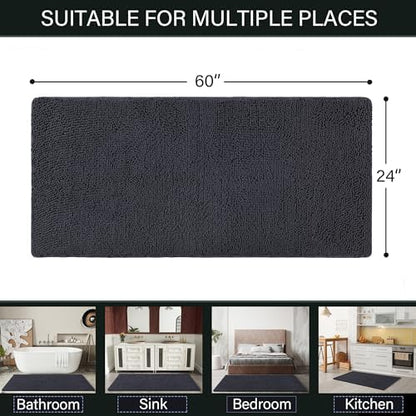 LOCHAS Luxury Bathroom Rug Shaggy Bath Mat 24 x 60 Inch, Dark Grey