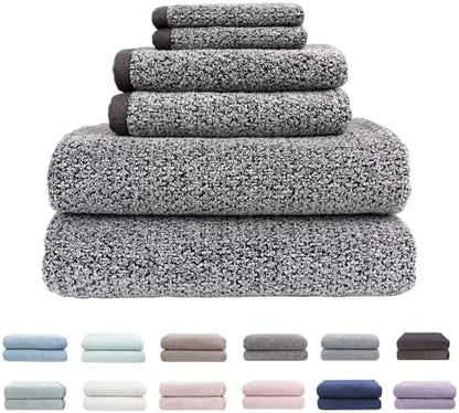 Everplush Diamond Jacquard 6 Pieces Bath Towel Set, Luxury Super Soft Oversized everplush Towels, Highly Absorbent Diamond Jacquard Quick Dry Bath Towel for Bathroom Grey Towel Set