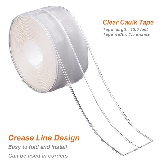 Clear Caulk Tape for Kitchen & Bathroom, Countertop Sink Tub Shower Caulk Strip Self Adhesive Caulking Sealant Waterproof, Toilet Bowl Stick on Gel, Bathroom Accessories