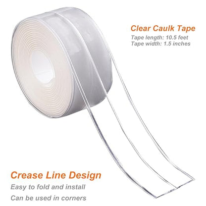 Clear Caulk Tape for Kitchen & Bathroom, Countertop Sink Tub Shower Caulk Strip Self Adhesive Caulking Sealant Waterproof, Toilet Bowl Stick on Gel, Bathroom Accessories