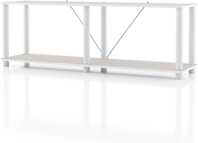 Homes: Inside + Out Apexa Modern 2-Tier Extra Wide Shelving Units, Collectibles Display Shelves, Easy Assembly Low Shelf, Home Storage Organizer for Living Room, Bedroom, Office, Taupe Grey