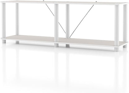 Homes: Inside + Out Apexa Modern 2-Tier Extra Wide Shelving Units, Collectibles Display Shelves, Easy Assembly Low Shelf, Home Storage Organizer for Living Room, Bedroom, Office, Taupe Grey