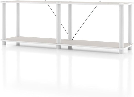 Homes: Inside + Out Apexa Modern 2-Tier Extra Wide Shelving Units, Collectibles Display Shelves, Easy Assembly Low Shelf, Home Storage Organizer for Living Room, Bedroom, Office, Taupe Grey