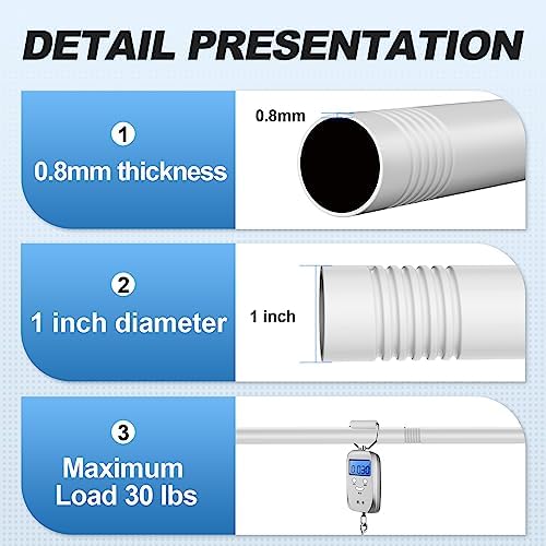 CorkLatta White Shower Curtain Rod 31 to 92 Inch,1 Inch Diameter Adjustable Spring Tension Stainless Steel Telescoping Rod,Easy Install,No Rust