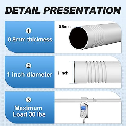 CorkLatta White Shower Curtain Rod 31 to 92 Inch,1 Inch Diameter Adjustable Spring Tension Stainless Steel Telescoping Rod,Easy Install,No Rust