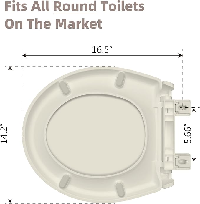 Round Toilet Seat, Slow Close Quick-Release Hinges, Heavy Duty Soft Close, Quiet-Close Lid And Seat For Standard Toilets, Easy To Install And Clean, Never Loosen, Almond/Bone(16.5”)